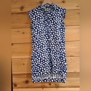 Kate Spade Saturday XS Blue Floral Tunic Sheath Dress With Pockets Cotton